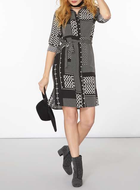 Black And White Heart Patchwork Shirt Dress